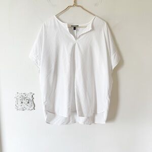 Eileen Fisher White Split V-Neck Popover Oversized Blouse L